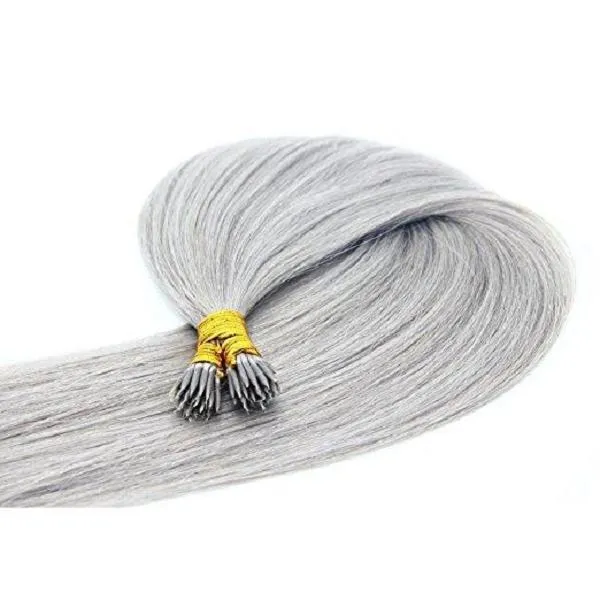 2021 16 ''-26'' 1 g/brin 100 s/lot Extension de cheveux humains couleur grise Double boucle Nano anneau dessiné