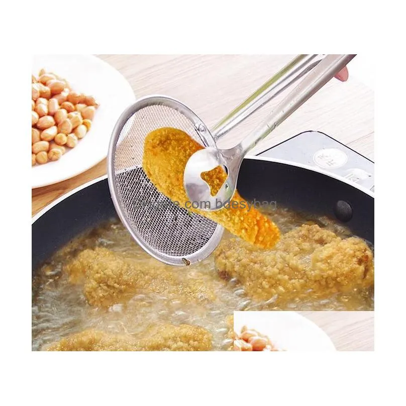new multifunctional filter spoon with clip food kitchen oilfrying bbq filter stainless steel clamp strainer kitchen tools 20pcs/lot