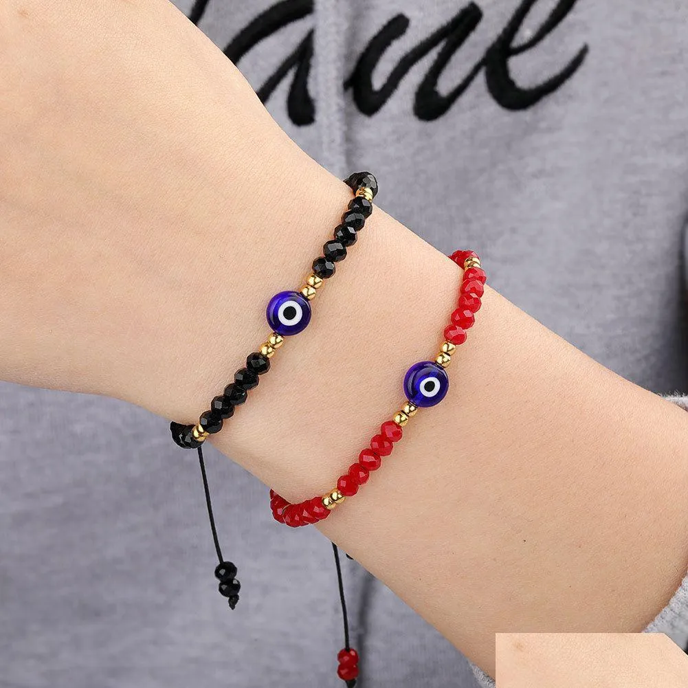 Charm Bracelets 20Pcs/Lot Braided Evil Blue Eye Charm Bracelet Handmade Jewelry Colorf Crystal Beads Bracelets For Women Gir Dhgarden Dhcdq