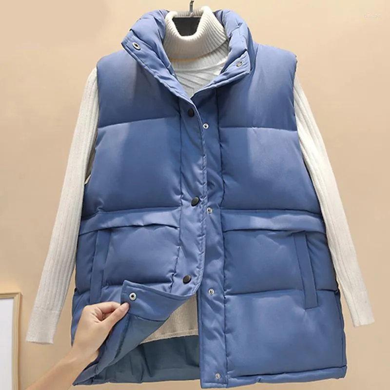Damesvesten 2023 Winter Winter Women Vest Coat vaste mouwloze omlaag katoenen knop Zakken Vrouwelijke jagen gevoerde casual bovenkleding