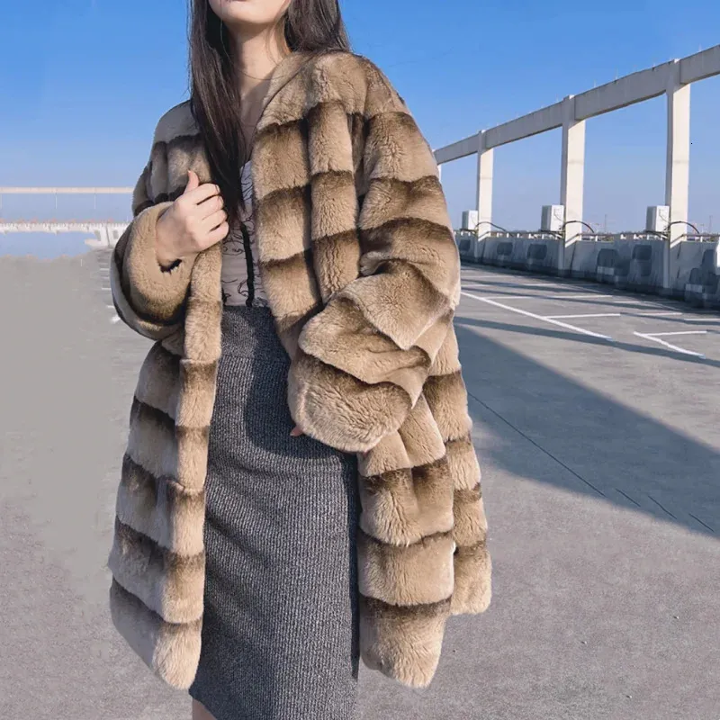 Cappotto da donna in pelliccia sintetica moda lontra coniglio per donna 100 vera giacca in pelle Rex naturale inverno caldo tendenza abbigliamento per ragazze 231108