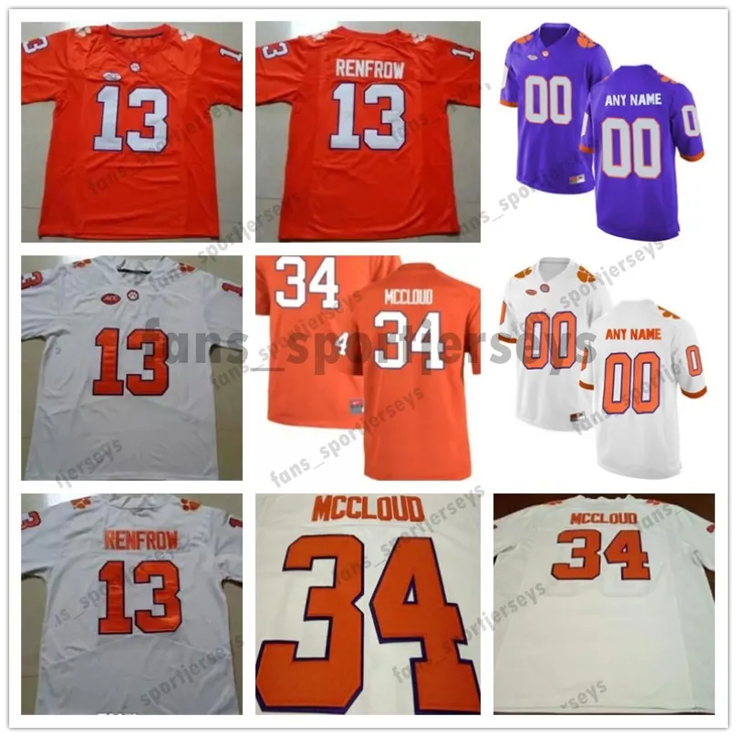 NCAA Clemson Tigers 13 Hunter Renfrow 5 Tee Higgins 8 Deon Cain 34 Ray-Ray McCloud Viola Bianco Arancione Uomo Donna Bambino College FootBall Maglie