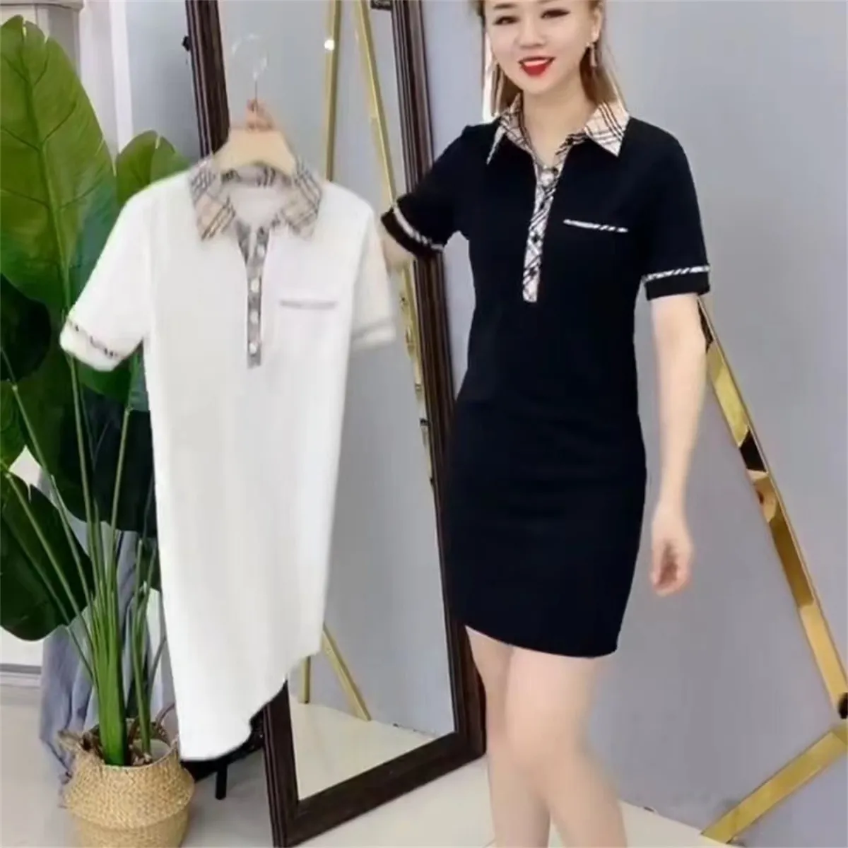 Womens Casual Dresses Summer Spring Ladies Dress Fashion Polo Blouse Clothing A-Line Skirt Fresh Sweet multiple colour Bodycon Blouses Asian size M-4XL