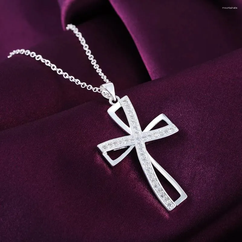 Hängen 925 Sterling Silver 18 Inches Zircon Elegant Cross Pendant Necklace For Women Fashion Jewelry Christmas Gifts