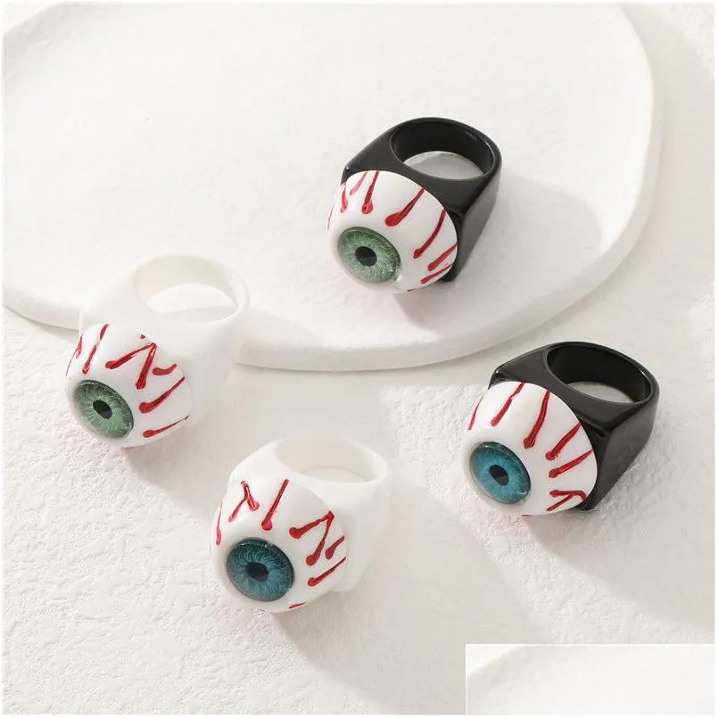 Anillos de banda Anillo para mujeres Ins Gótico Punk Evil Eye Resina Acrílico Hombres Halloween Divertido Lucky Anillos de dedo Joyería Drop Entrega Dhgarden Dhnlo