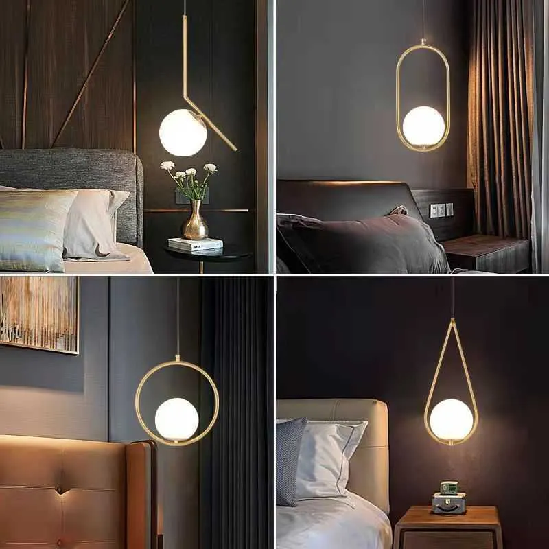 Lampen Noordelijke glazen bal hanglampen moderne metalen ijzer e14 ronde staaf hangende lamp goud/ zwart/ voor woonkamer café keukenverlichting aa230407