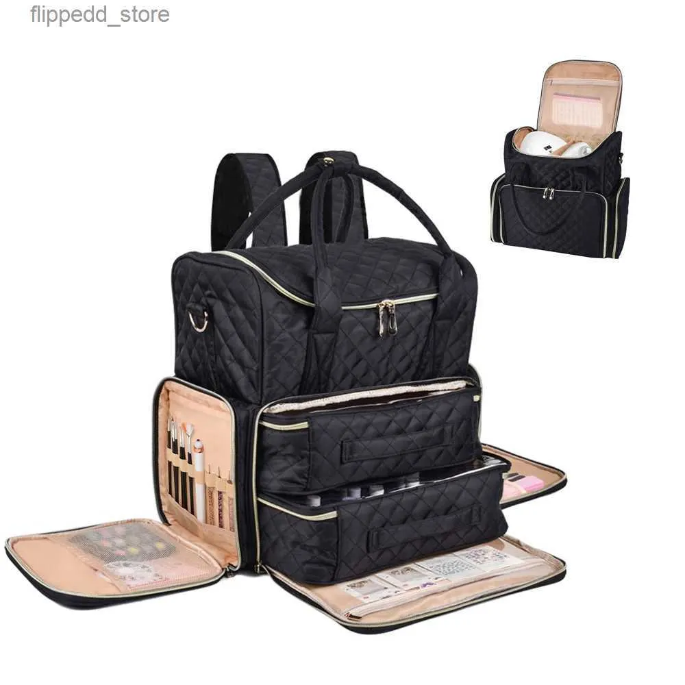 Sacos cosméticos Annmouler Nail Polish Organizer Backpack contém 80 garrafas de armazenamento de acessórios para unhas com 2 sacos removíveis de camada dupla para unhas Q231108