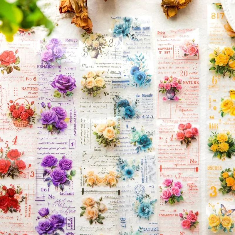 Cadeau cadeau 50mm 2m rouleau de fleurs colorées PET ruban transparent autocollants bandes de décoration faisant scrapbooking autocollant bricolage journaling planificateur