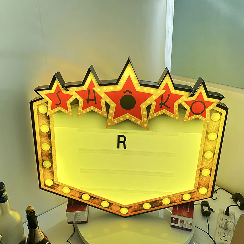 Customized Logo marquee Shape Wholesale LED Lighted message board rechargeable 26pcs lettles for event night bar