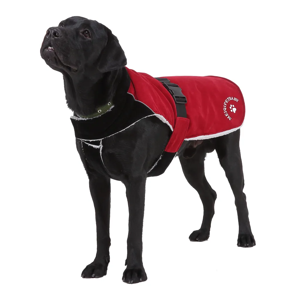 Veste réfléchissante pour grands chiens, vêtements d'hiver en coton réglable pour chien, manteau chaud en polaire pour animaux de compagnie, gilet imperméable pour petits, moyens et grands chiens, rouge