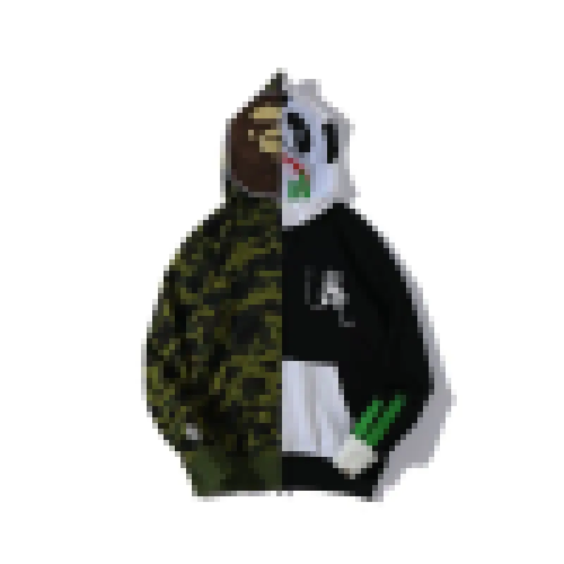 Толстовка на молнии с головой панды A Bathing Ape, камуфляж, зеленый x черный