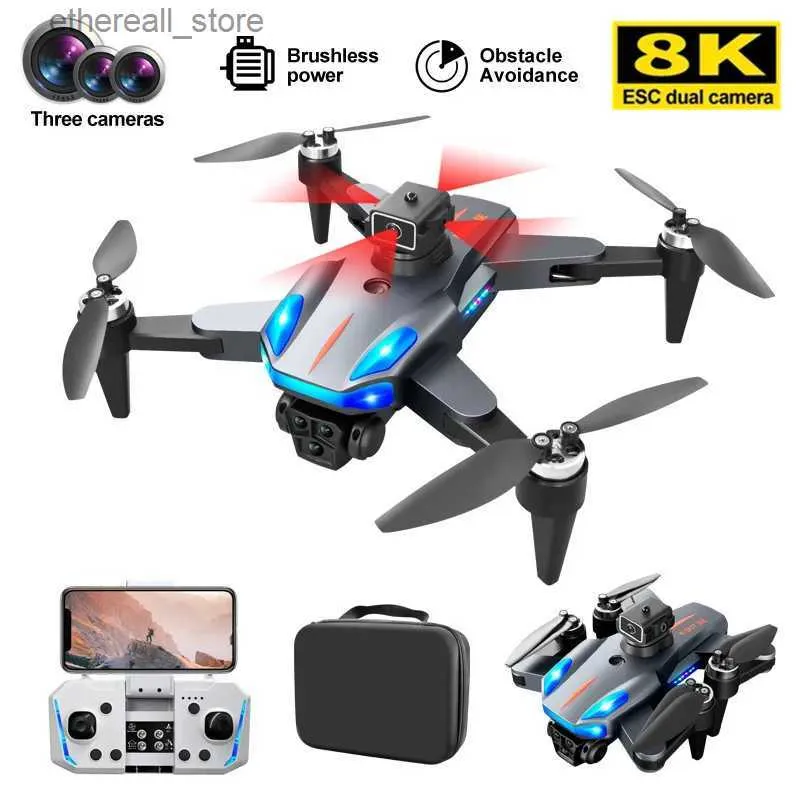 Дроны Новый профессиональный дрон K911 GPS 4K 8K ESC HD с тремя камерами FPV 1200 км аэрофотосъемка бесщеточный двигатель складной игрушечный квадрокоптер Q231108