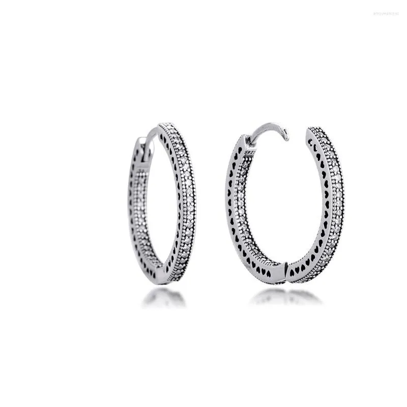 Boucles d'oreilles créoles scintillantes et coeurs 925 argent Sterling clair CZ boucles d'oreilles de mariage pour femmes bijoux fins Pendientes Brincos 27 MM