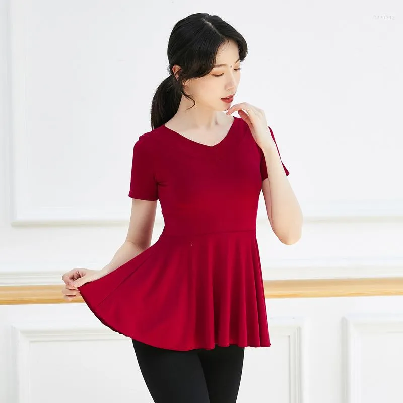 Vêtements de scène adulte confortable Modal col en V danse du ventre Peplum t-shirt haut Costume pour femmes pratique danse vêtements danseur vêtements