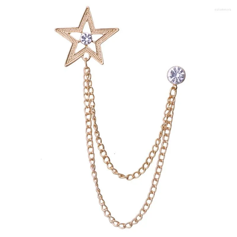 Brosches Luxur Korean Rhinestone Star Brosch Tassel Chain Lapel Pin and Suit Badge Corsage For Men smycken Tillbehör gåva