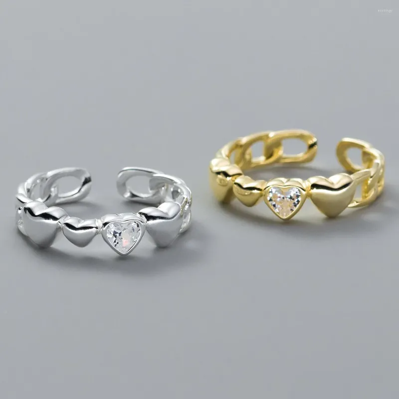 Pierścienie klastrowe błyszcząca cyrkon słodki słodki serce srebrny kolor otwierający pierścień otwierający dla kobiet biżuteria modowa