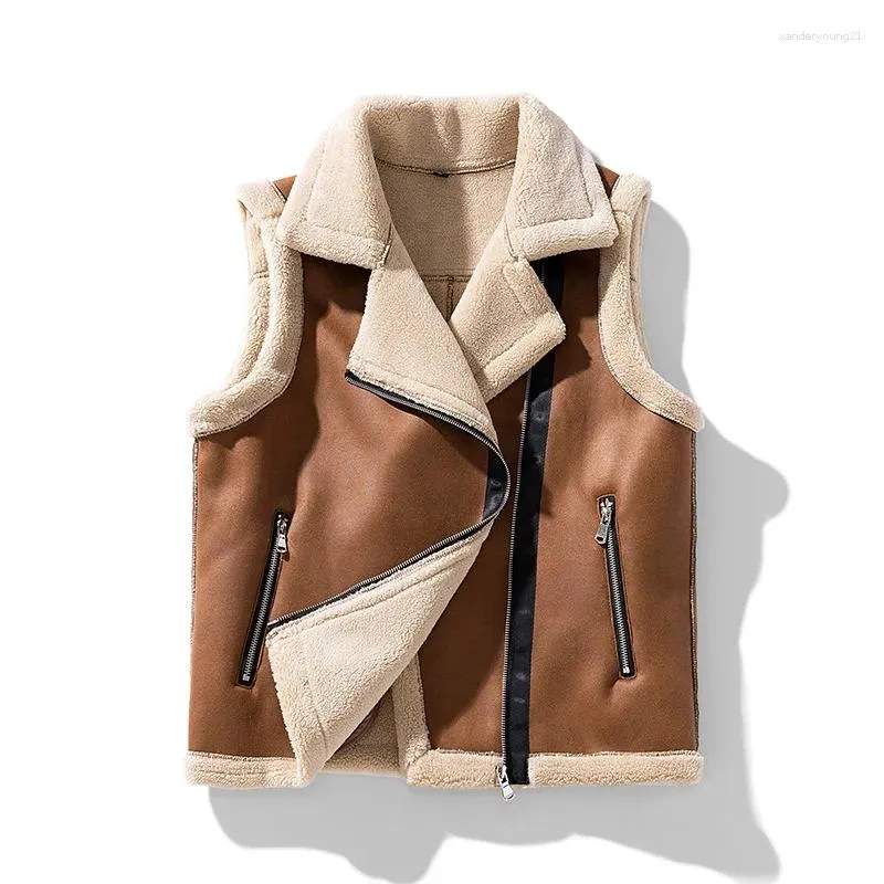 Men's Vests Men Leather Sleeveless Jacket Winter Fashion Fleece Keep Warm Windbreaker Coat Casual Windproof For