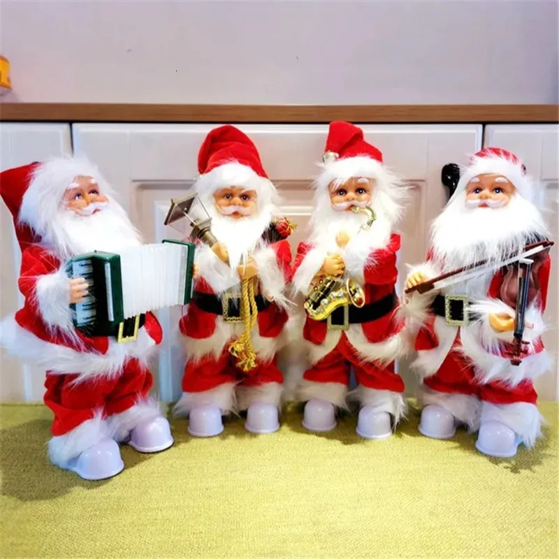 Pluszowe lalki moda 30 cm elektryczne Święty Mikołaj z muzycznym instrumentem muzyka Pluszowa dekoracja lalki ozdoby dzieci