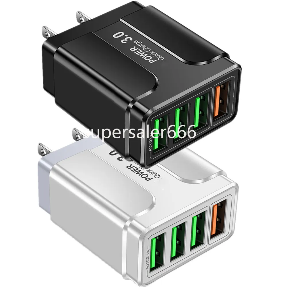 Universal Szybki szybki ładunek QC3.0 4ports USB Wall ładowarka 30 W UE UK UK Adapter dla iPhone'a 15 11 13 14 Pro Max HTC LG S1 z pudełkiem