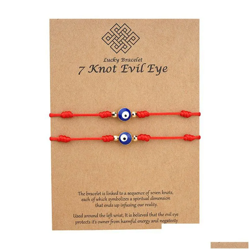 Charm Bracelets 7 Knots Blue Evil Eye Bracelet Paper Card Adjustable Lucky Red String Bracelets Couple Jewelry Friendship 2P Dhgarden Dh1Hr