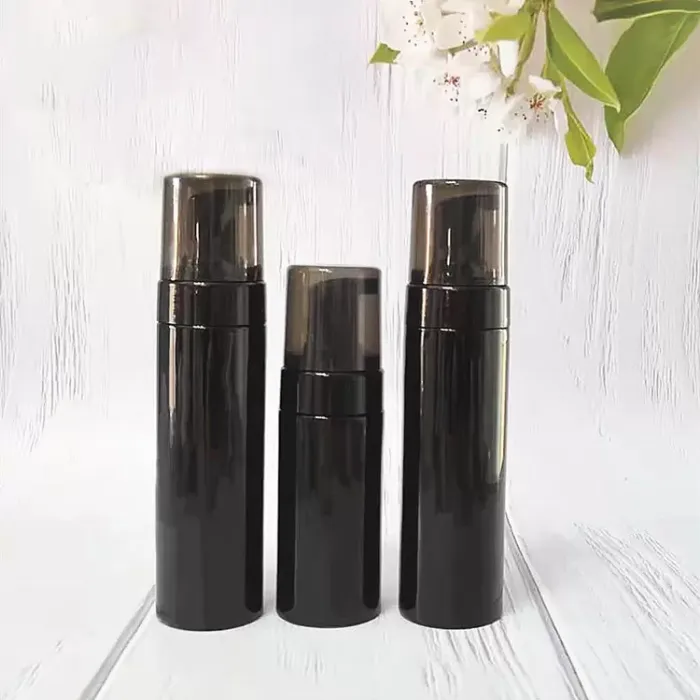 Black Plastic Foam Pump Bottles 100ml 120ml 150ml 200ml BPA Free with transparent-black cover for foaming soap mousse