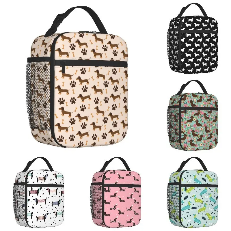 Long Hair Dachshund Sausage Dog Print Thermal Insulated Lunch Bag With ...