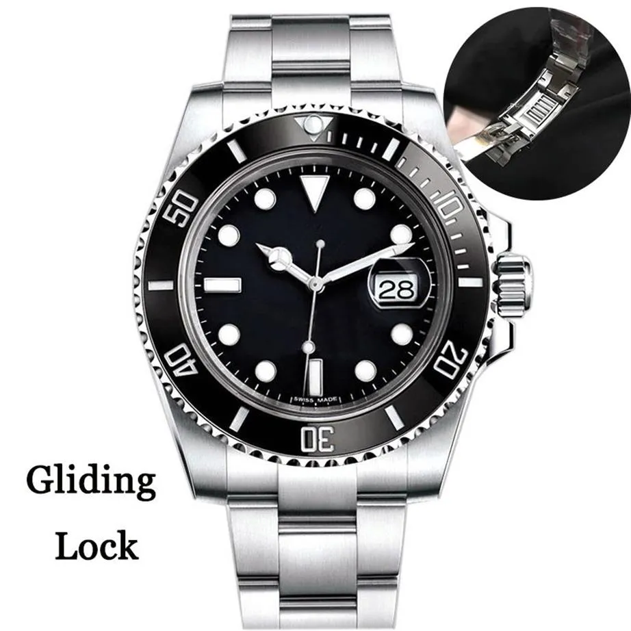 Gliding Lock Top Reloj para hombre Bisel de cerámica 40 mm Zafiro Mecánico automático 2813 movimiento Acero inoxidable Luminoso Impermeable Wat214S