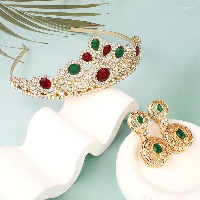 Necklace Earrings Set Elegant Women's Jewelry Algerian Wedding Bridal Crown Tiara Woman 2 Pieces Accessories Fashion