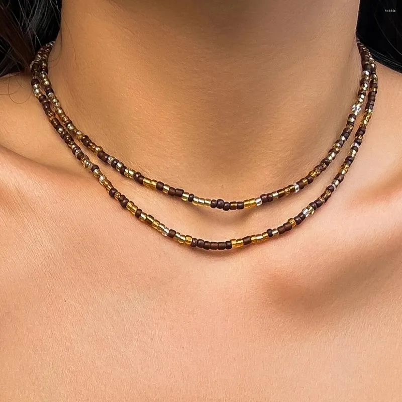 Choker Kunjoe Bohemian 2pcs mieszany kolor ryżowy naszyjnik z koralikami dla kobiet mężczyzn prosta ręcznie robiona biżuteria łańcucha