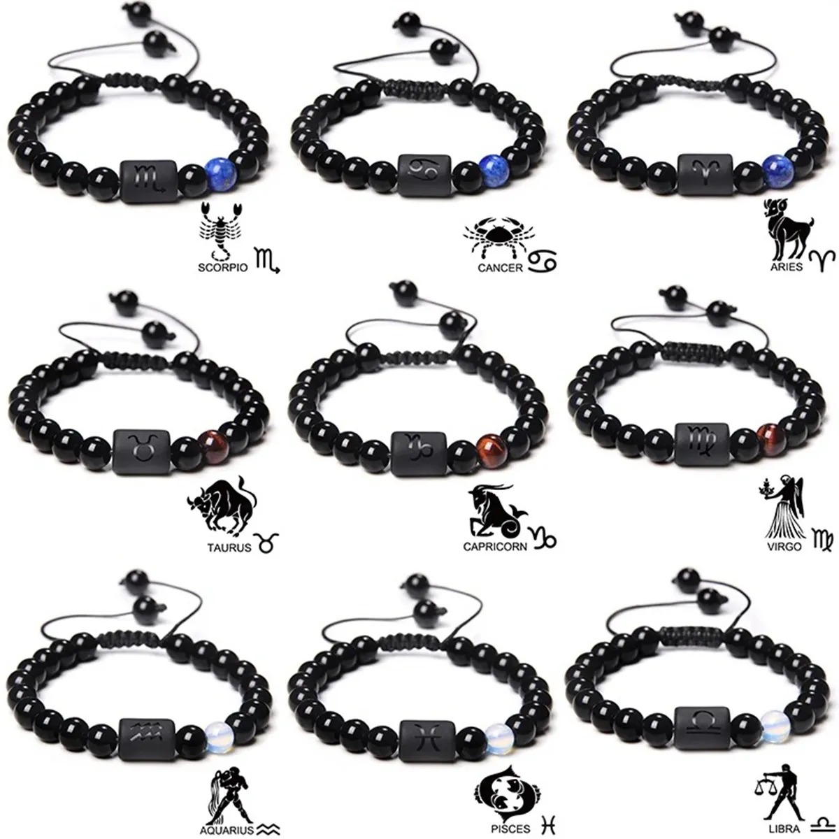 Mode Twaalf Zodiac Bracelet Set Chakra's Natuurlijke edelsteen kralen Bracelet voor vrouwelijke mannen sieraden
