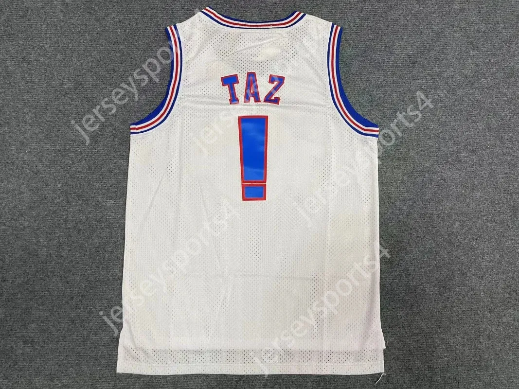 TAZ Tune Squad Space Jam Basketball Jersey Filme Masculino All Ed White Jerseys Tamanho S-3XL Top Quality
