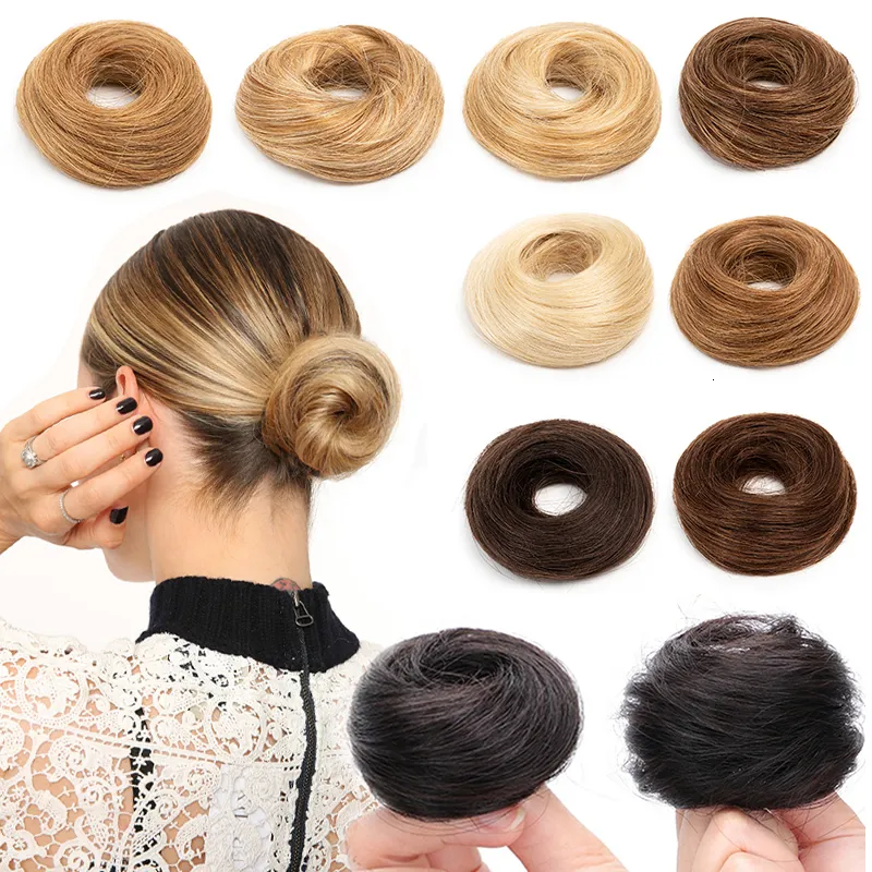 Chignons Mrs Hair Human Hair Buns Chignon Hair Ponytail Hairpiece Real Hair Extensions Flexibelt Elastiskt band Brown Black Blonde 6inches 230407