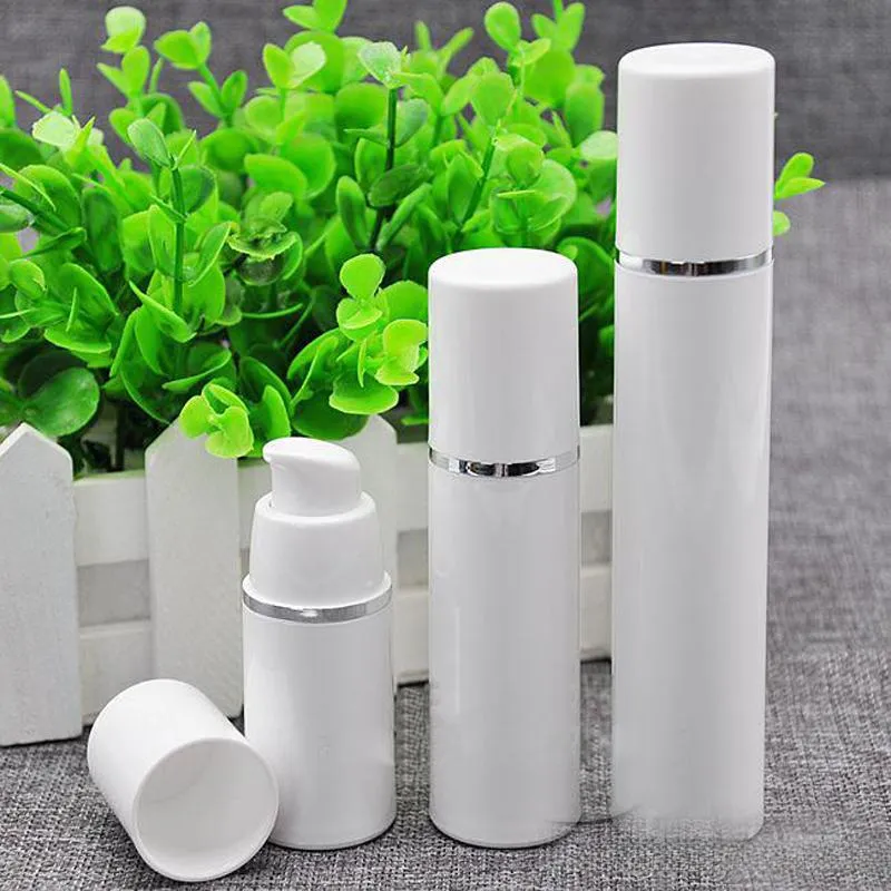 Klasik Beyaz Havasız Pompa Şişesi -Travel Doldurulabilir Kozmetik Cilt Bakım Kremi Dispenser, PP Losyon Paketleme Konteyner Parfüm Şişeleri