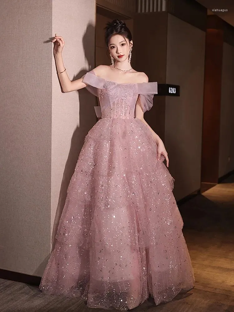 Robes de soirée Fiançailles Hors Épaule Soirée Style Français Luxe Paillettes Paillettes Tulle Robe En Couches Pour Les Filles Robe De Quinceanera