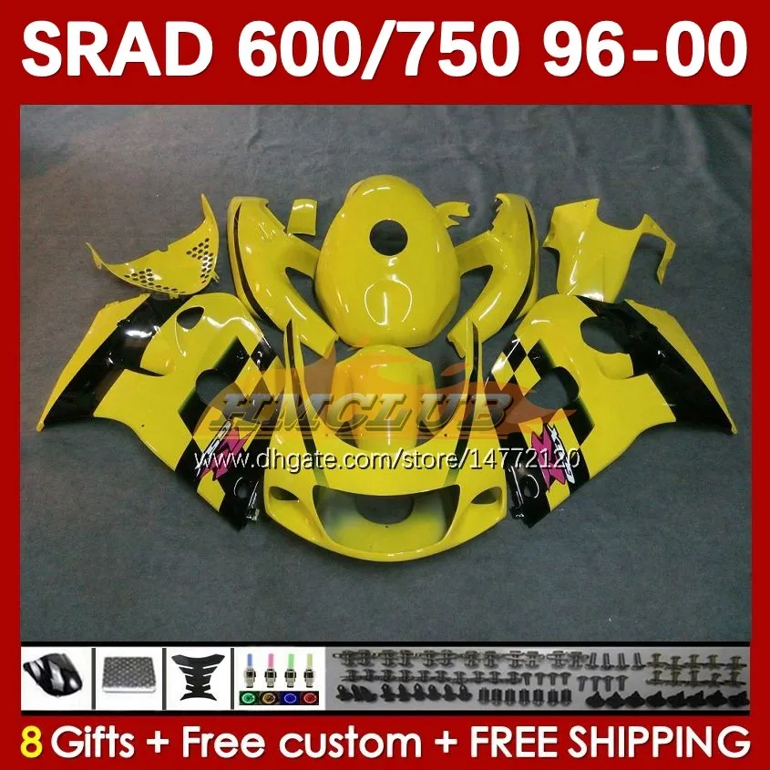 Żółty czarny zestaw do ciała dla Suzuki Srad GSXR 750 600 CC GSXR600 GSXR750 1996-2000 168NO.54 GSX-R750 GSXR-600 1996 1997 1998 1999 2000 600CC 750C 96 97 98 99 00 Moto Fairing