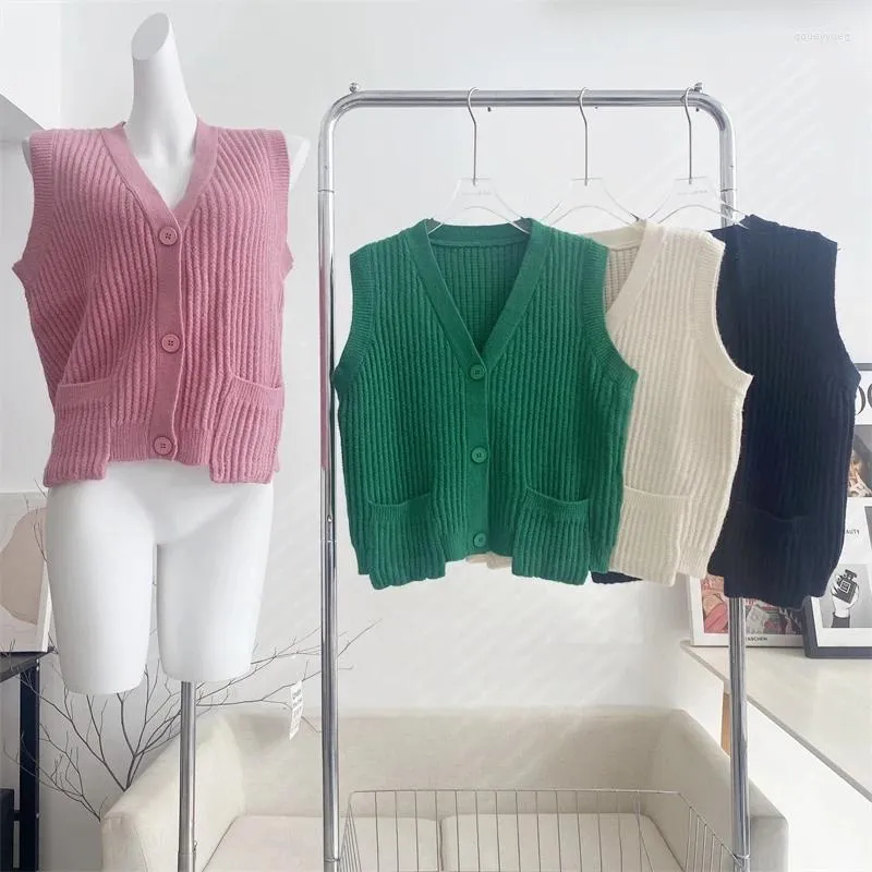 Women's Sweaters Zhao Lusi Star Same Style Green Sleeveless Knitted Texture Top Thin Vest Female Summer