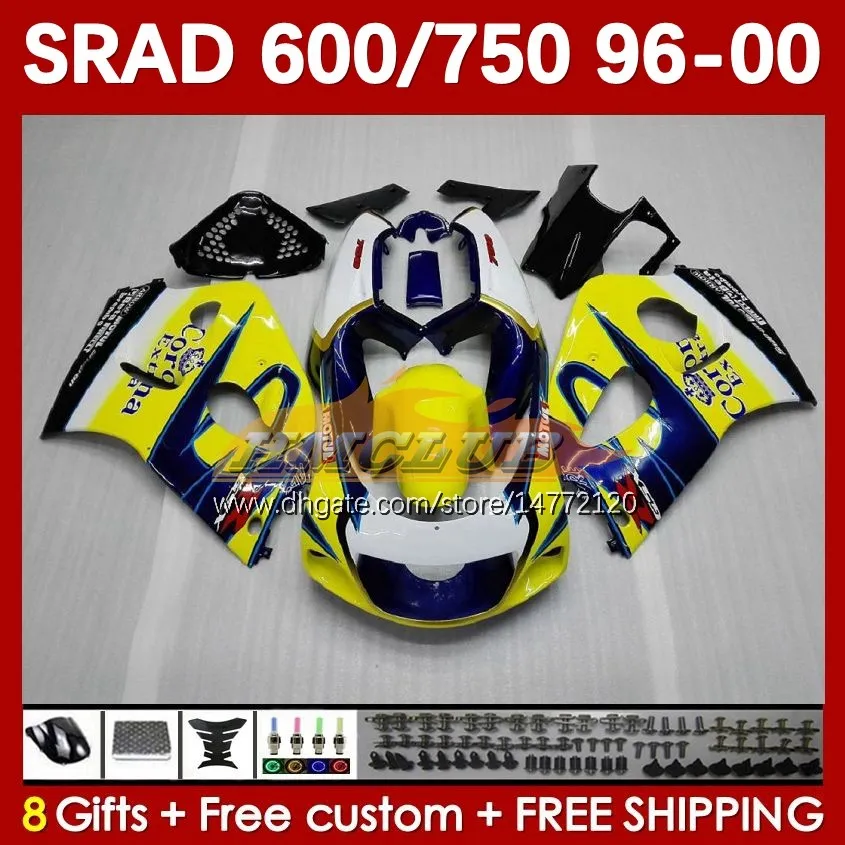 Body Kit för Suzuki Srad GSXR 750 600 CC GSXR600 GSXR750 1996-2000 168NO.15 GSX-R750 GSXR-600 1996 1997 1998 1999 2000 600cc 750cc 96 97 98 99 00 Moto fairing gulblå