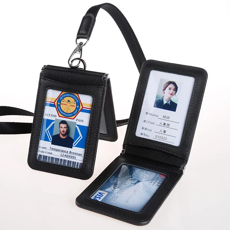 Forniture per l'archiviazione Set di carte d'identità in vera pelle di alta qualità Custodia per badge Custodia trasparente Accessori per porta badge con clip per carte di credito bancarie 230408