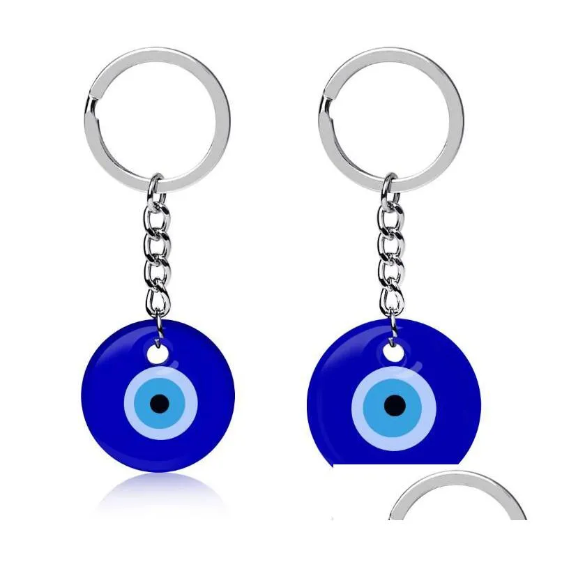 Nyckelringar Turkish Blue Evil Eye Key Rings Keychain Charms hängsmycken som skapar glas med nyckelhängande prydnadsmycken acce dhgarden dh3qj