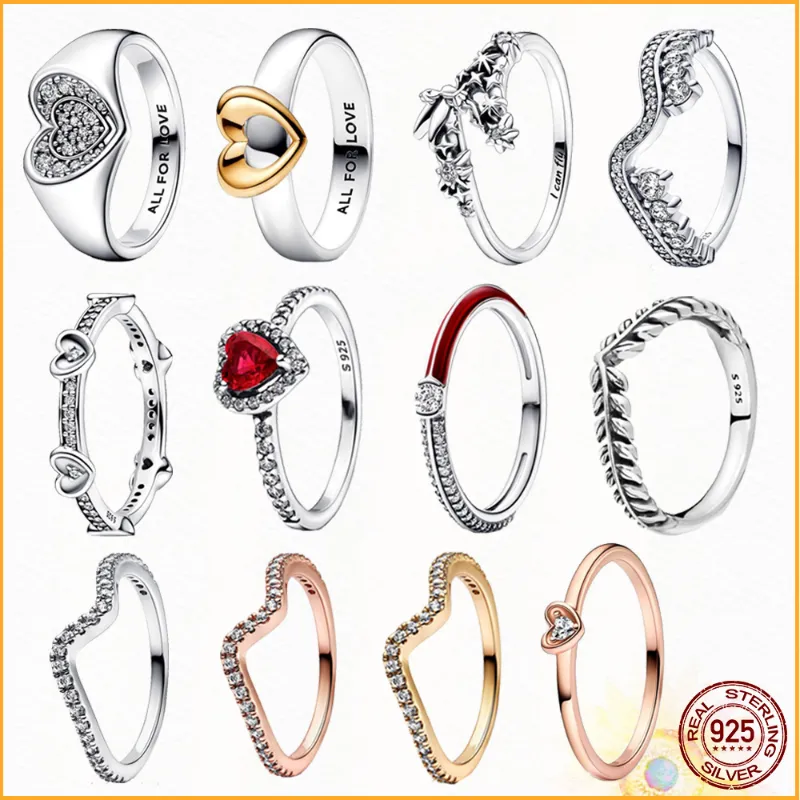 جديد 925 Sterling Silver Heart Cushion Logo Rings Rings Series Ladies Pandora Ring Ring