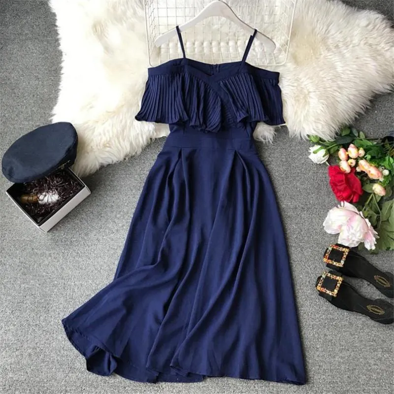 Casual Dresses 2023 Ruffles Sexig Off Shoulder Spaghetti Strap Summer Long Dress Vestido de Fiesta Women Beach Elegant Tunika