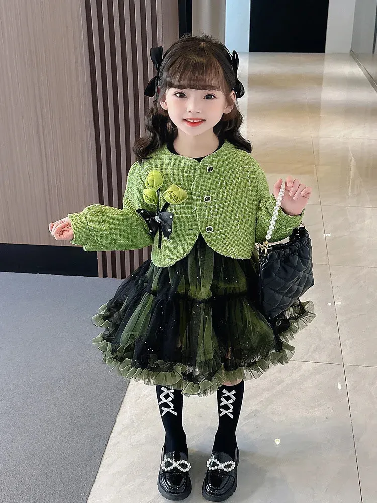 Clothing Sets Girls Clothing Sets for 1-10Ys Winter Glitter Mesh Dress Tops Princess Kids Tweed Teen Autumn Designed Outfits Classic Child 231108