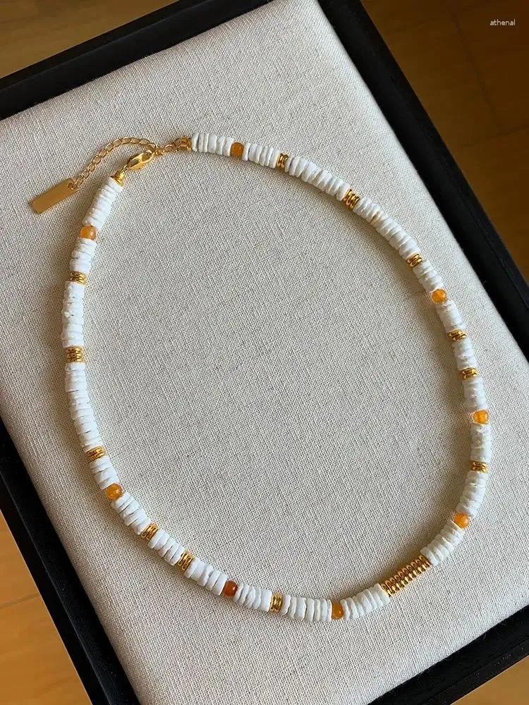 Girocollo Collana di perle di conchiglia naturale Accessori in acciaio inossidabile Design unico Regalo per uomini e donne