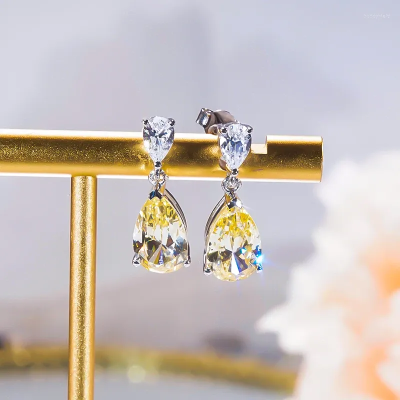 Dangle Earrings 2023 Luxury Topaz Double Water Drop Yellow For Women 925 Sterling Silver Cubic Zirconia Fine Jewelry Wedding Gift