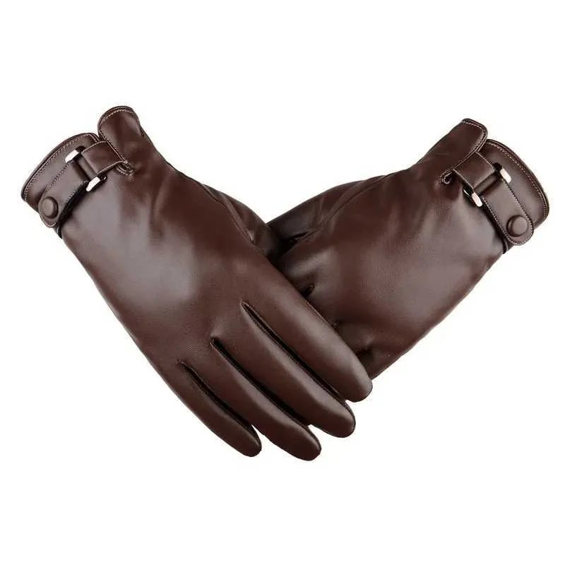 Fingerless Gloves Winter Gloves Men's Touch Screen Leather Gloves Simulation Leather Washed Leather PU Plus Velvet Warmth Riding Glovesl231017