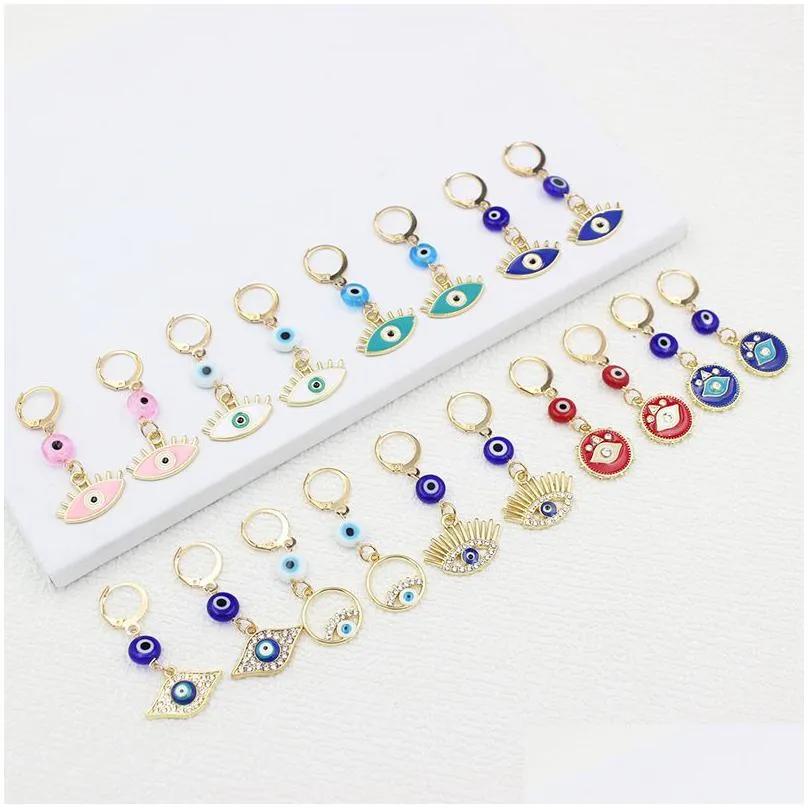 Hoop Huggie Groothandel Evil Eye Protection Oorbellen Hie Strass Drop Hoop Valentijnsdag Moeder Cadeau Drop Delivery Sieraden Dhgarden Dhz4Y