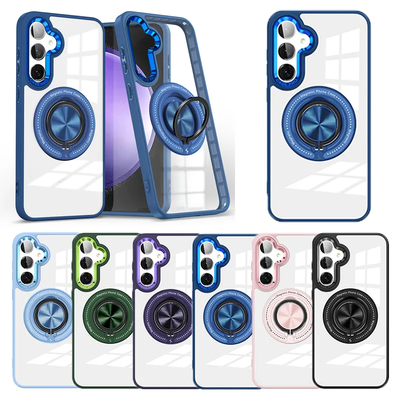 Crystal Clear Cell Phone Cases For Samsung Galaxy S24 S23 Plus Ultra FE Shockproof Kickstand Magnetic Car Mount Iphone 15 14 Plus 13 12 11 Phone Case