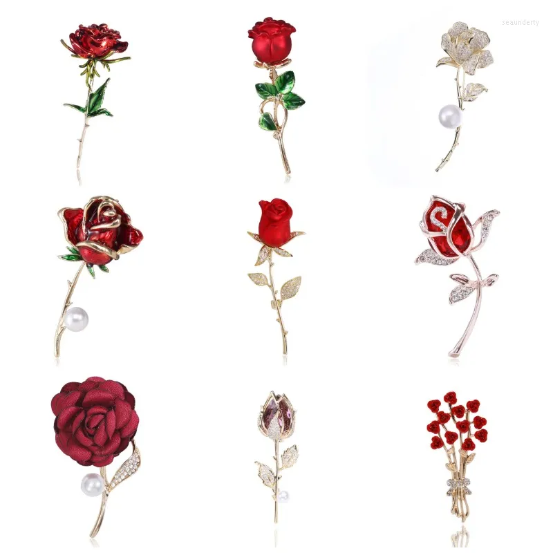 Brosches vacker rosblomma samling för kvinnor lady elegant emalj släpp stift sommar design party valentine dag gåva