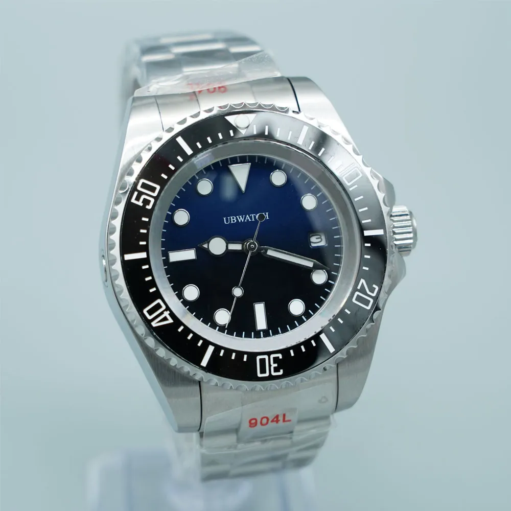 Mens Automatic Mechanical Ceramics D-Blue Dial Watches 44mm Stainless Steel Gliding Clasp Wristwatches Sapphire Glass Luminous Watch Deep Seadweller