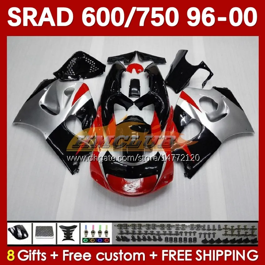 Body Kit für Suzuki SRAD GSXR 750 600 CC GSXR600 GSXR750 1996-2000 168No.20 GSX-R750 GSXR-600 1996 1997 1998 1999 2000 600CC 750CC 96 97 98 99 00 MOTO Verkleidung rot silbrig